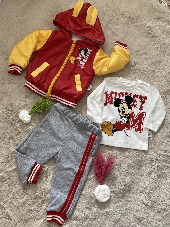 Kapüşonlu Mickey Baskılı Erkek Bebek Takımı - Görsel 2