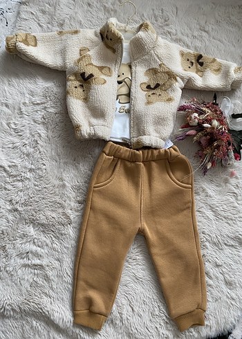 Kahverengi Peluş Detaylı Bebek Erkek Takımı - Görsel 2