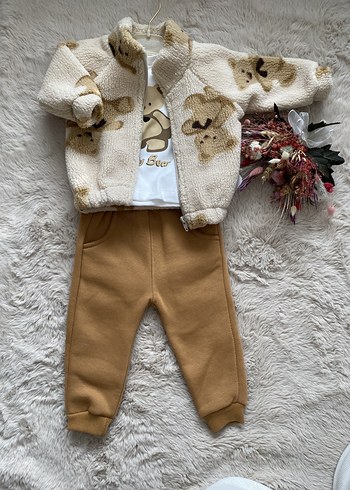 Kahverengi Peluş Detaylı Bebek Erkek Takımı - Görsel 3