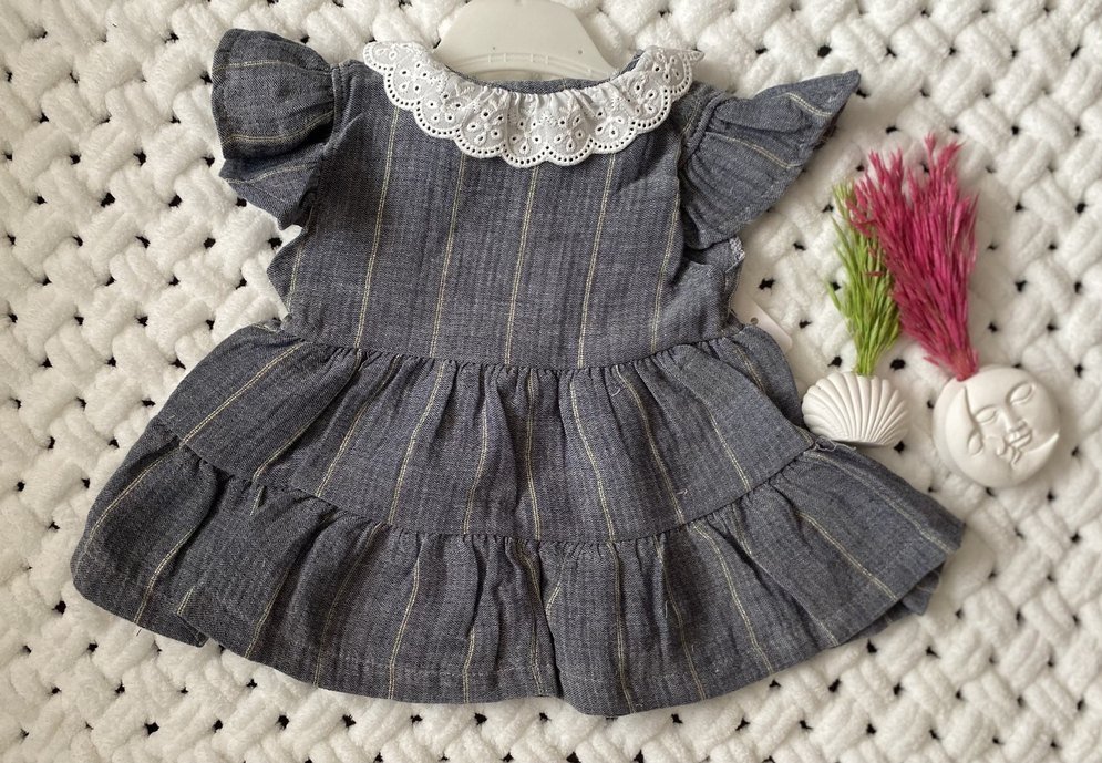 Kız Çocuk Gri Keten Fırfırlı Elbise - Görsel 2