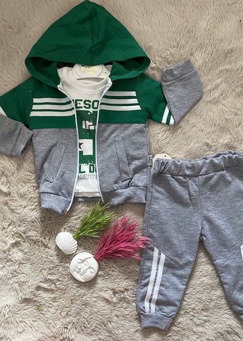 Kapüşonlu Gri Erkek Bebek Takımı - Görsel 2