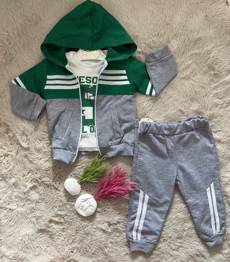 Kapüşonlu Gri Erkek Bebek Takımı - Görsel 2