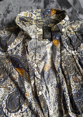 Desenli Gri Keten erkek Gömlek - Görsel 2