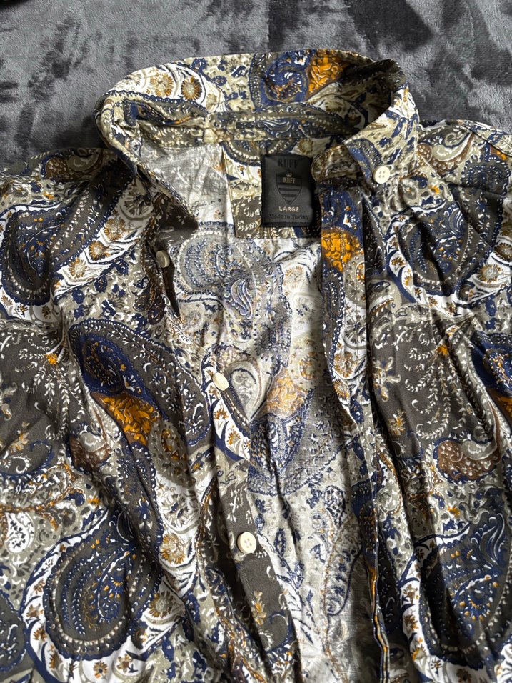 Desenli Gri Keten erkek Gömlek - Görsel 2