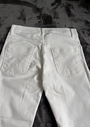 Beyaz Midi Denim Kadın Pantolon - Görsel 4