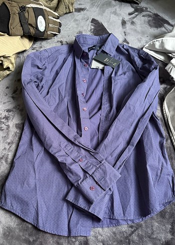 Erkek Gömlek Kısa Kollu Pamuklu Mor - Görsel 2