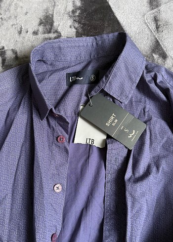 Erkek Gömlek Kısa Kollu Pamuklu Mor - Görsel 3