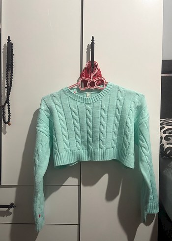 Turkuaz Örgü Kısa Kadın Kazak - Görsel 2