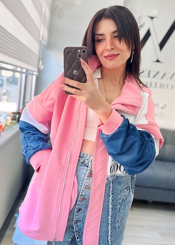 Pembe Renkli Mini Bağcıklı Kadın Ceket