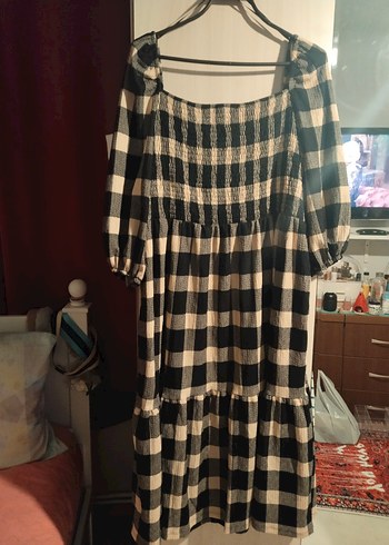 Siyah Ekose Midi Elbise - Görsel 7