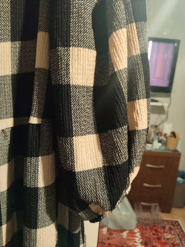 Siyah Ekose Midi Elbise - Görsel 4