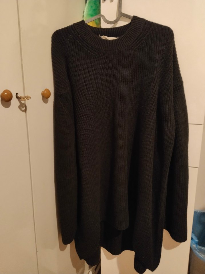 Siyah Örgü Kadın Midi Kazak - Görsel 2