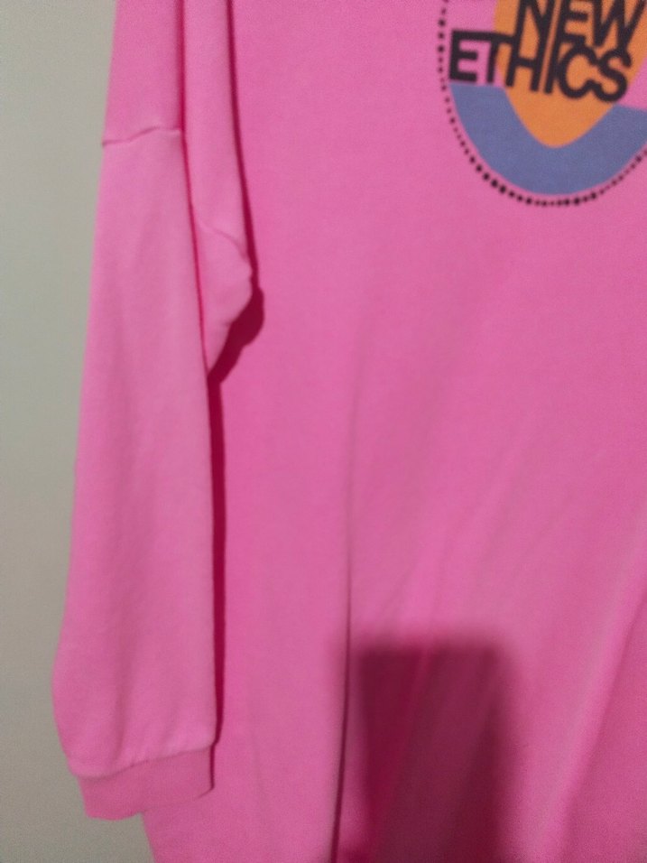 Pembe Kadın Uzun Kollu sweatshirt elbise - Görsel 5