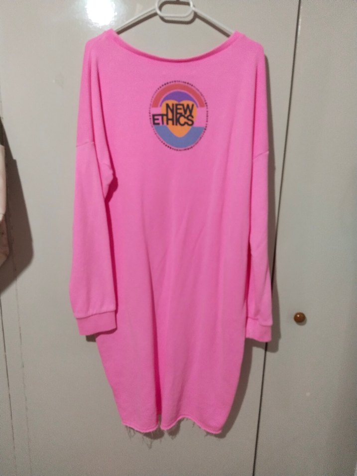 Pembe Kadın Uzun Kollu sweatshirt elbise - Görsel 3