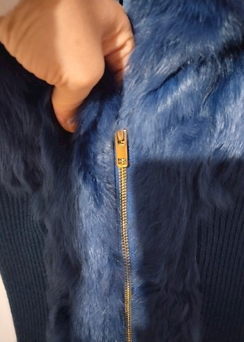 Kürk Detaylı Mavi Kadın Yelek - Görsel 2