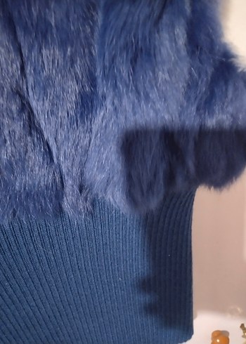 Kürk Detaylı Mavi Kadın Yelek - Görsel 10