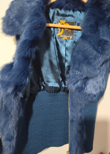 Kürk Detaylı Mavi Kadın Yelek - Görsel 8