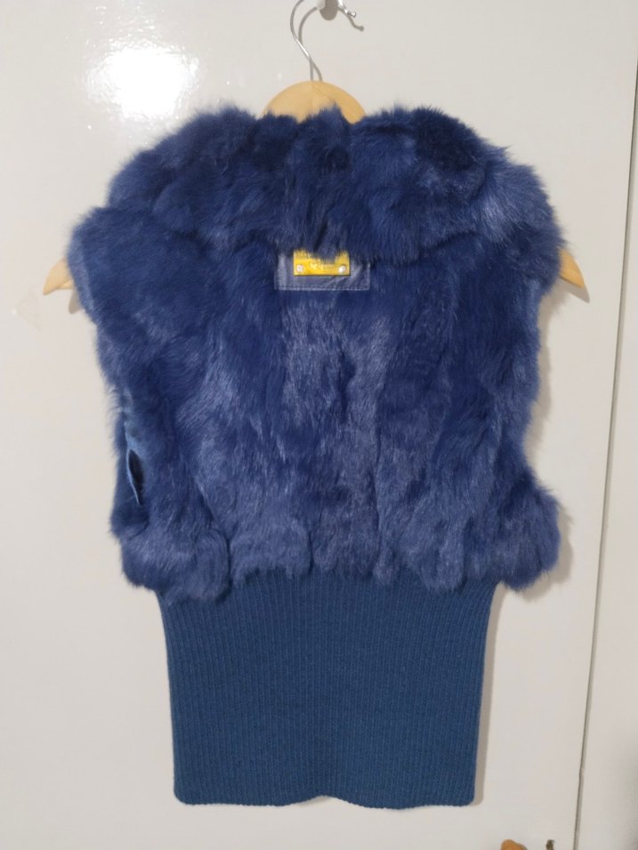 Kürk Detaylı Mavi Kadın Yelek - Görsel 4