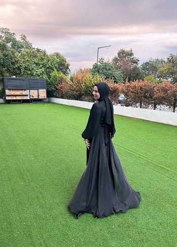 m Beden Uzun Siyah Gotik Drape Abiye Elbise