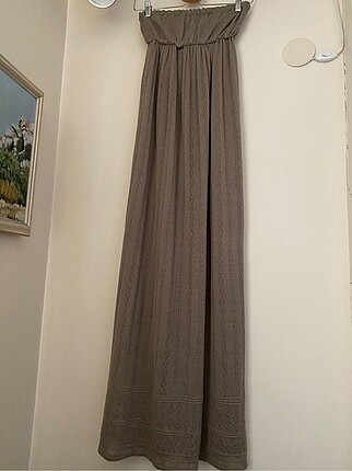 Kahverengi straplez Bershka uzun elbise
