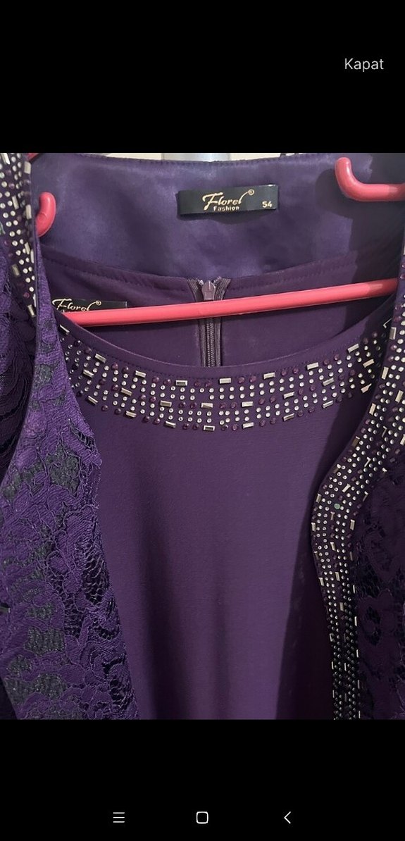 Uzun Mor Dantel Detaylı Kadın Abiye Elbise - Görsel 2