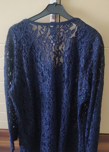 Lacivert V Yaka Uzun Kollu Dantel hırka - Görsel 2