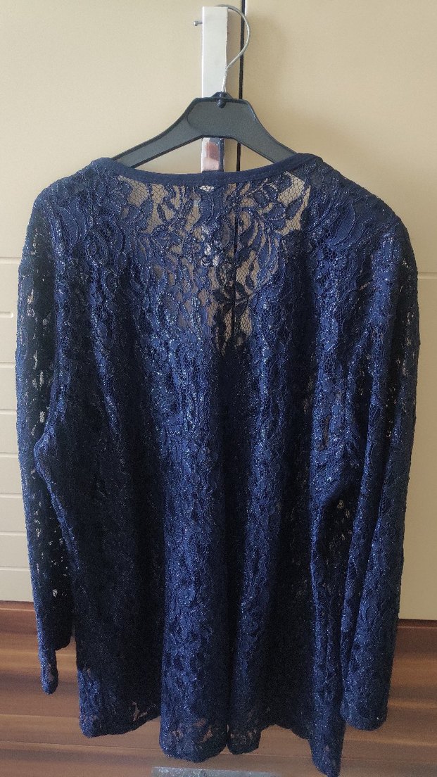 Lacivert V Yaka Uzun Kollu Dantel hırka - Görsel 2