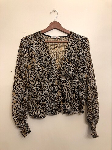 Leopar şifon bluz