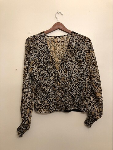 42 Beden camel Renk Leopar şifon bluz