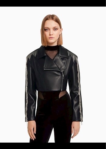 Nocturne Etiketli bershka taşlı deri ceket