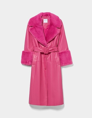 Bershka pembe deri kürklü trençkot