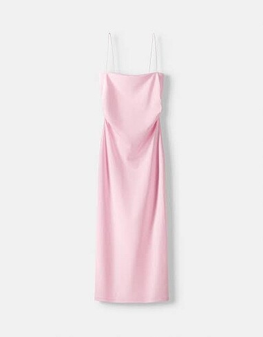 Bershka askılı pembe kalem elbise