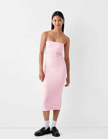 Bershka Bershka askılı pembe kalem elbise