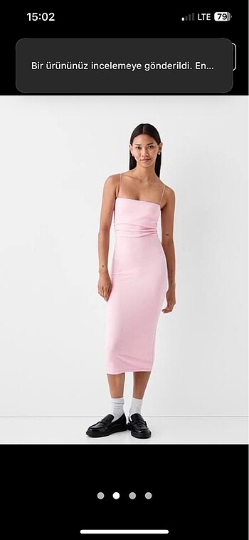Bershka askılı pembe kalem elbise