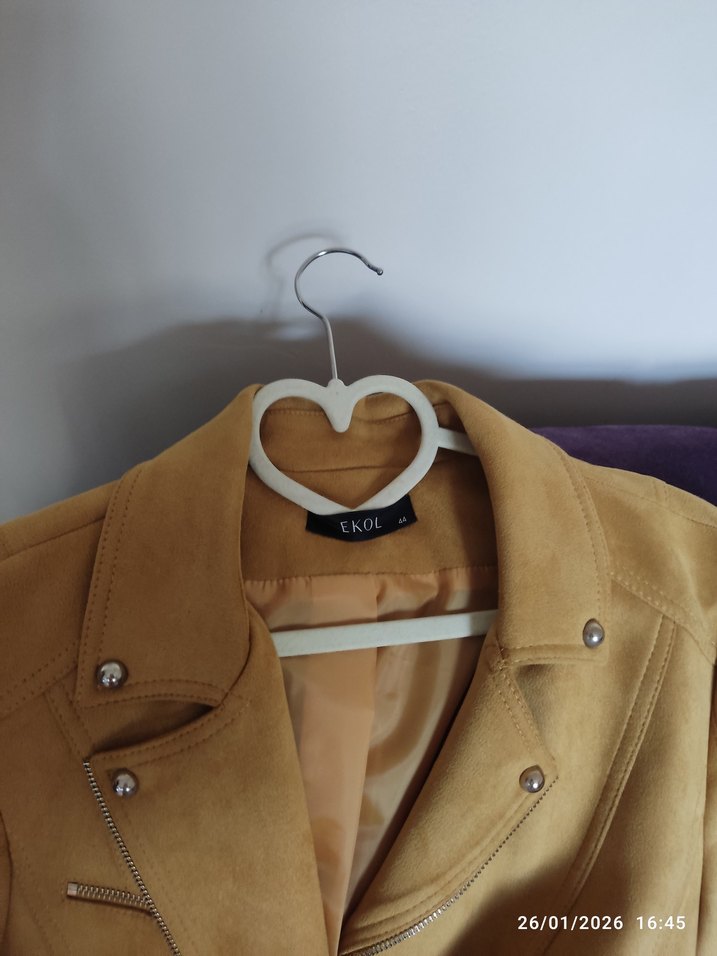 Kahverengi Süet Kemerli Kadın Deri Ceket - Görsel 4