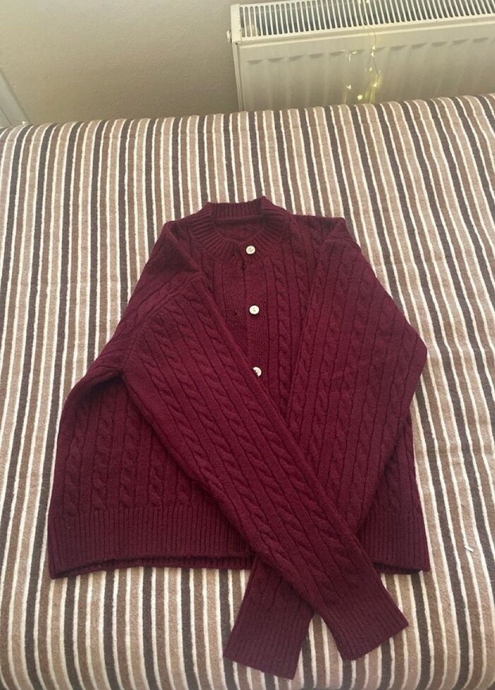 Kalın Bordo Örgü Kadın Hırka - Görsel 2