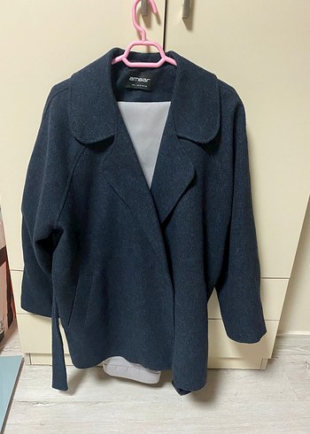 Kemerli lajivert Kadın Kaban - Görsel 2