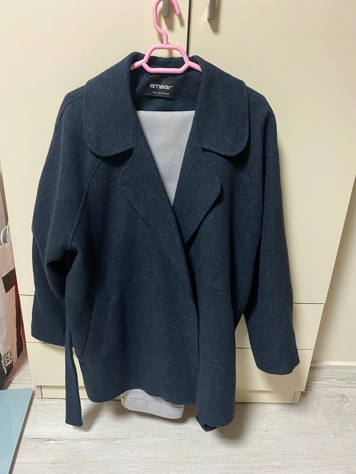 Kemerli lajivert Kadın Kaban - Görsel 2