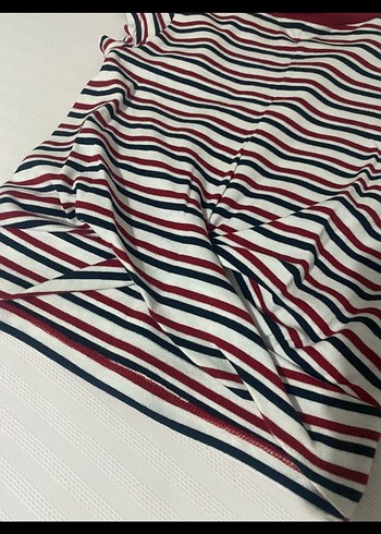 Bordo Çizgili Kısa Kollu Kadın Tişört - Görsel 3