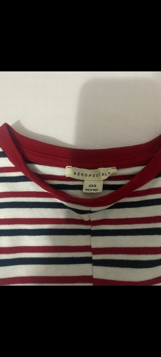 Bordo Çizgili Kısa Kollu Kadın Tişört - Görsel 2