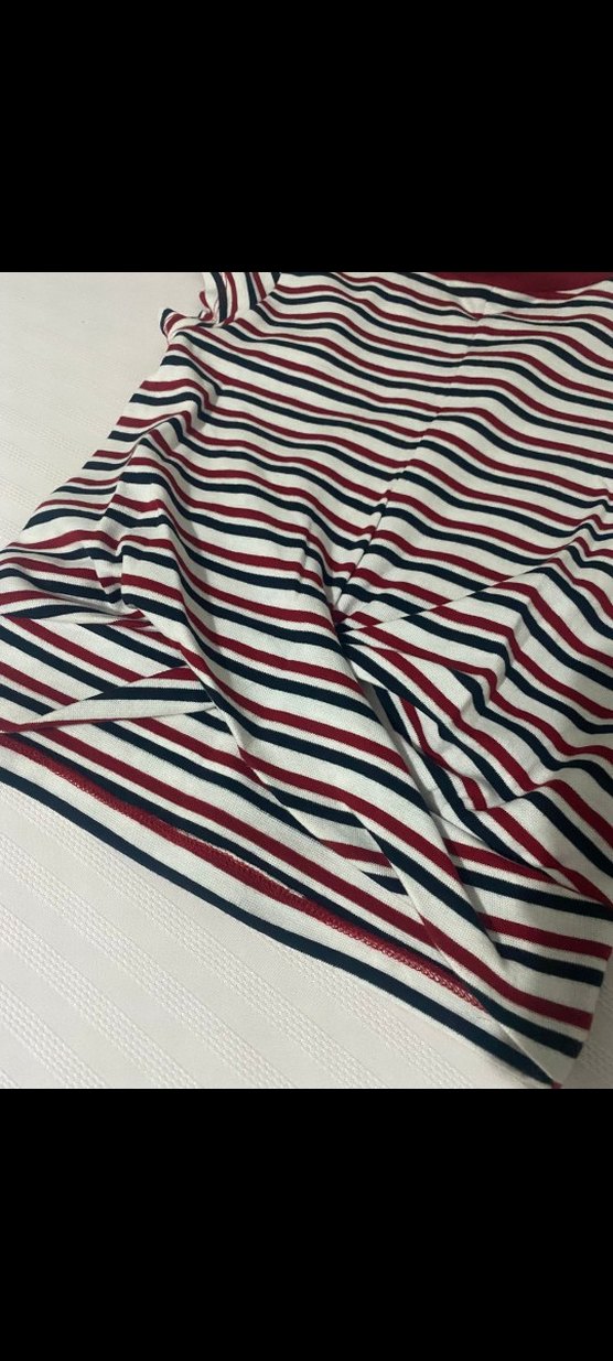 Bordo Çizgili Kısa Kollu Kadın Tişört - Görsel 3