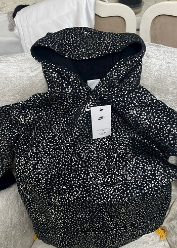 Kız Çocuk Siyah Baskılı Kapüşonlu Fermuarlı sweatshirt