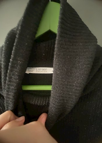 Siyah Yüksek Yakalı Uzun Örme Elbise - Görsel 3