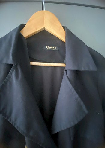 Siyah Uzun Keten Kadın Trençkot - Görsel 4