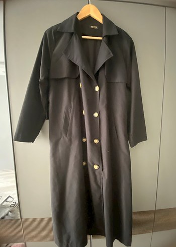 Siyah Uzun Keten Kadın Trençkot - Görsel 2