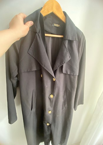 Siyah Uzun Keten Kadın Trençkot - Görsel 5