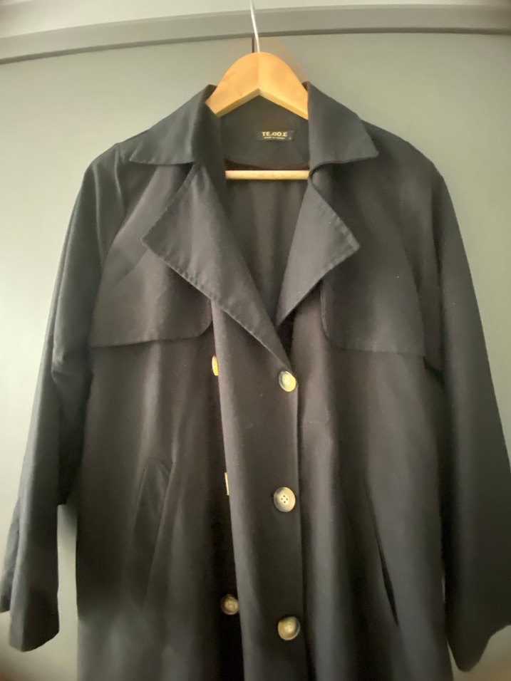 Siyah Uzun Keten Kadın Trençkot - Görsel 3