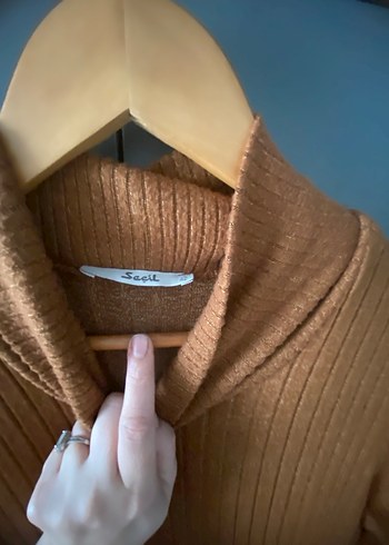 Bej Uzun Triko Elbise Yüksek Yaka - Görsel 3