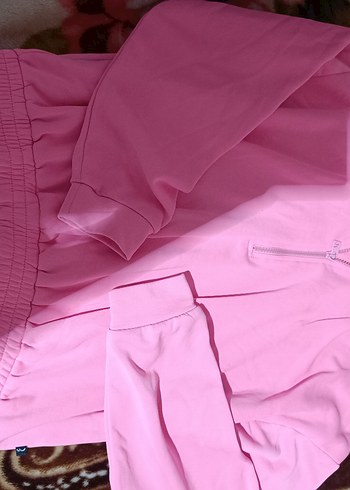 Pembe Kadın Fermuarlı Eşofman Takımı