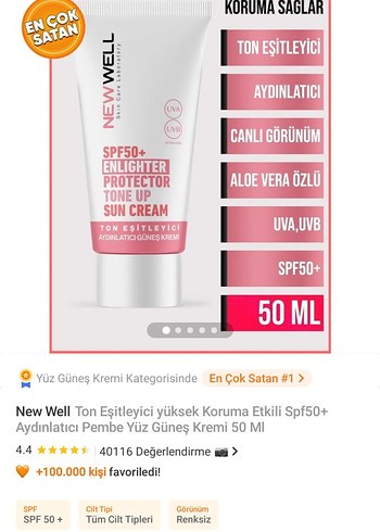 Beden Renk New Well SPF50+ Aydınlatıcı Güneş Kremi
